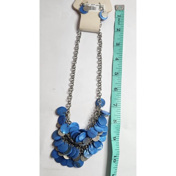 Cato Chain Necklace & Earrings Set With Blue & Silver Disc Accents statement bib - Picture 4 of 4